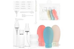 MyGadget Zestaw podróżny [14 szt.] – butelki podróżne | puszki z kremem do napełniania – butelki i pojemniki na krem na kosmetyki – pojemnik podróżny do samolotu, Zestaw podróżny, Version 3