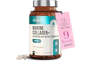 Marine Collagen Supplements for Women 2450mg Complex | 120 Hydrolyzed Marine Collagen Capsules with Hyaluronic Acid | Skin Supplements for Women | High Strength Collegen Peptides Tablets | Vitabright