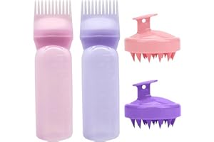 ZISHAN 4 Piece Root Comb Applicator Bottle, Hair Oil Applicator Bottle and Scalp Massager, Hair Oiling Applicator for Beauty/Barber Shops/Homes (Applicator Bottle+Massage Comb)