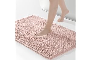 ROSMARUS Chenille Bath Mat Non-Slip Super Absorbent Bathroom Mat 80X50cm,Washable Soft Fluffy Bathroom Rug,Microfiber Shower Mat Shaggy Rug for Bathroom,Pink