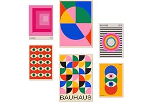 Nacnic | Set de 6 affiches murales : Art Bauhaus | affiche decoration murale | Formes géométriques, cercles, couleurs vives, design abstrait | Style moderne | A3 et A4 sans cadres Tableau Decoration