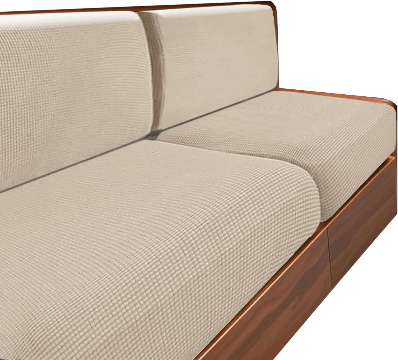 SYLC Caravan Seat Cover Stretch Jacquard, Non-slip RV Dinette Cushion Covers with 2 Straps, Couch Cushion Covers for Camper Sofa Bench (Beige,W 55-85 cm, D 25-45 cm)
