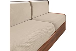 SYLC Bezüge Für Wohnwagenpolster Jacquard, rutschfeste Wohnmobil Sitzbezüge Mit 2 Cord, Sofa Sitzkissenbezug Für Schonbezug Wohnwagen Polster (Beige,W 60-90 cm, D 60-90 cm)