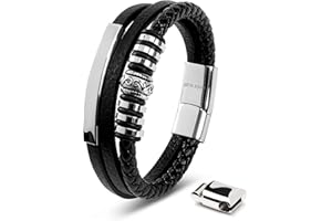 SERASAR Pulseras de cuero premium para hombre | Cierre seguro de acero inoxidable | Tres colores | Joyero Incluido