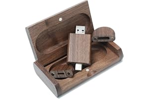 Yaxiny Clé USB C 128 Go - Clé USB 2.0 haute vitesse - Double OTG - Boîte en bois de noyer pour TV, voiture, smartphone, PC, ordinateur portable