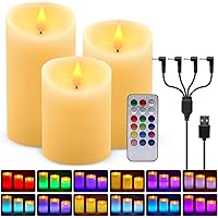 ALED LIGHT Velas LED RGB sin llama, USB Multicolor Luces LED de mecha blanca cálida Lámpara LED eléctrica de cera que parpade