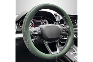 Carodi Lenkradbezug, Universal 15 Zoll, neuestes Mikrofaser-Leder, atmungsaktives Technologiegewebe, rutschfest, bequem, warm im Winter und kühl im Sommer, grün (Grün)