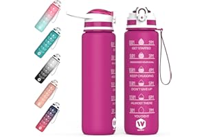 WHIPY 500ML Water Bottle with Straw - Leak-Proof & BPA Free Reusable Sports Bottle - Motivational Time Markings for Hydration Durable Drink Bottle for Gym, Sports, Outdoor, Cycling (Rose)