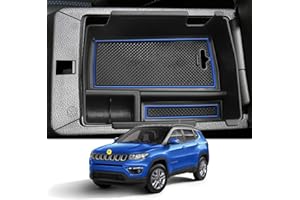 CDEFG Compatibile con Jeep Compass 2021-2024 Vano Portaoggetti Bracciolo Scatola di Controllo Centrale del Bracciolo Scatola di Immagazzinaggio Organizer con Tappetino Antiscivolo Accessori (Blu)