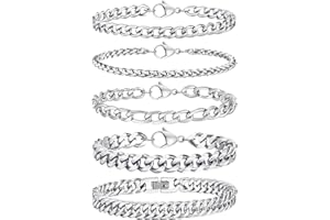 TempBeau Armband Herren Silber Schwarz : 4Pcs 5Pcs Armbänder für Männer Edelstahl 19cm 21cm Armreif Panzerkette Hip Hop Rapper Glieder Link Armkette Modeschmuck fur papa freund Schmuck Geschenk