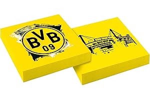 Amscan 9908528 - Servietten BVB, 20 Stück, Größe 33 x 33 cm, Borussia Dortmund, Mundtuch, Einweggeschirr, Fußball, Party, Fan, Geburtstag, Schwarz-gelb