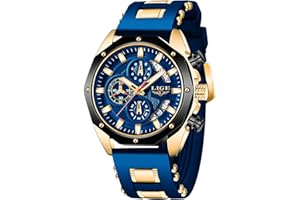 LIGE Reloj Analógico Hombre Elegante Analogico Caballero Clasico Vintage Mens Watches Cuarzo 3ATM al Agua Correa de Silicona Azul con Fecha Luminosa Negocio Relojes Pulsera Hombre