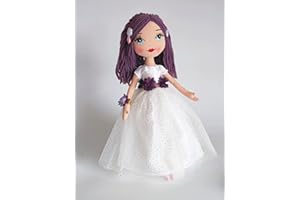 Drimydolls Muñeca de Comunión Diana Vestido Blanco y Oro con Flores Moradas, Hecha a Mano, la Muñeca de Comunión más Bonita Única y Exclusiva. Muñecas para Niñas. Regalo Boda, Sostenible, 37cm