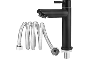 SLFYEE Wasserhahn Bad Waschbecken Waschtischarmatur Grade Kaltwasserarmatur Schwarz Kaltwasserhahn 304 Edelstahl für Küche Badezimmer