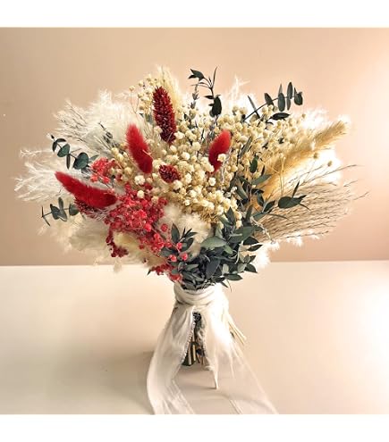 75-teiliges Trockenblumen-Set – Pampasgras, Hasenschwanz & Eukalyptus, Mehrfarbig, Natürliche Boho-Deko Für Vasen, Hochzeiten & Wohnräume