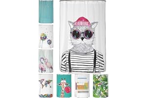 arteneur® - Tenda da doccia antimuffa, 120 x 200 cm, materiale riciclato Öko-Tex Standard 100, orlo zavorrato, non trasparente, impermeabile, lavabile, con 8 anelli ed e-book, gatto hipster berlinese