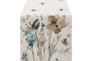 Lslandmood Dekoracyjny bieżnik na stół, nowoczesny bieżnik do salonu, odporny na warunki atmosferyczne, lniany bieżnik na stół, długi bieżnik na stół, zmywalny, motyw naturalnych kwiatów, bieżnik na