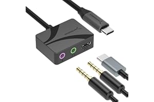 SABRENT Audio Interface USB Sound Card, USB Type-C to 3.5mm Audio Adapter with 100W PD, Studio Headphone Jack Adapter Stereo Output 24-bit 96KHz Compatible with Laptop Tablet Smartphone (AU-PACM)
