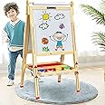Skade Easel for Kid,Height Adjustable Wooden Art Easel,Whiteboard Chalkboard with Paper Roll Holder,Letters and Numbers Magnets and Other Accessories Best Birthday Gift for Kids