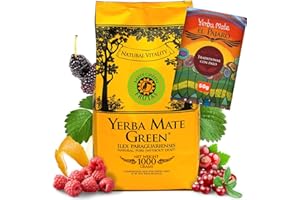 Yerba Mate Green Frutas 1kg ● Fruchtig mate-tee ● Kranichbeere ● Goji-Beeren ● luftgetrocknet ● Traditionell Paraguya mate-tee El Pajaro 50g