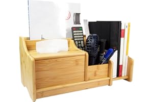 Catekro Bamboo Desk Organizer with Drawer, Wooden Large Capacity Desk File Organiser, Wooden Desk Tidy Organiser for Office, School, Home (85-Yellow)