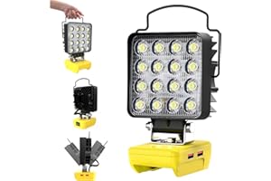 YINNIY 20V Luz Compatible con Dewalt 18V/20V Suministro de Energía de La Batería Lámparas de Trabajo Led Sin Cuerda,34W 5000Lm Portátil Luz de Inundación Linterna con Puerto de Cargador USB Acampar