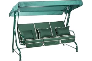 Alfresia Roma 3-Seater Garden Swing Seat - Outdoor Patio Swing Chair, Adjustable Waterproof Canopy, Luxury Cushions, Green Canopy and Frame (Green)