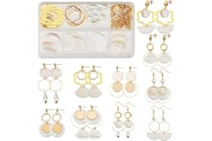 SUNNYCLUE 1 boîte Bricolage 10 Paires de Breloques Rondes Plates Breloques en Coquille d'eau Douce Pendentifs Boucles d'oreilles Kit de Fabrication de Perles en Forme de Larme pour la Fabrication