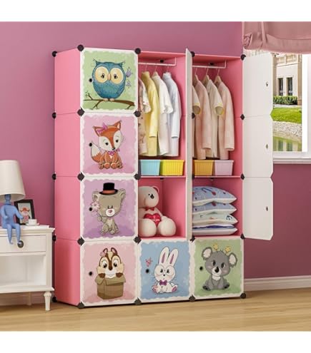 Armoire Modulable Enfant Relaxdays - 8 Cubes Avec Portes Animaux, Blanc - 145x109x37 Cm - Rangement Jouets & Vêtements