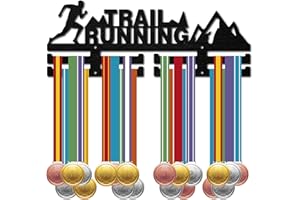 CREATCABIN Trail Running Medal Hanger Display Sports Medal Holder Black Wood Competition Wall Hanging Rack Frame Hook Ribbon Display Run for Home Badge 2 Lignes sur 20 médailles Runner Athlète Cadeau