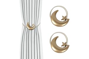 Dalababa 1 Pair Magnetic Curtain Tiebacks Drape Tie Backs Creative Metal Holdbacks Window Curtain Accessories for Home Bedroom Office,Gold Star Moon