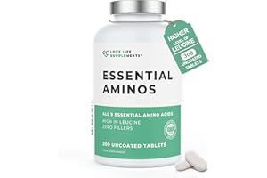 LOVE LIFE SUPPLEMENTS Essential Amino Acids - All 9 EAA Amino Acids with All 3 BCAA's Plus 6 More EAAs to Build and Repair Muscle | 300 Tablets / 60 Servings | 5-10g per Serving | High in Leucine and Vegan Friendly