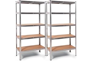 Ondis24 Thomas - Juego de 2 estanterías de metal (90 x 40 x 180 cm, soporta hasta 875 kg, 5 estantes, 175 kg cada una, altura regulable, para cargas pesadas)