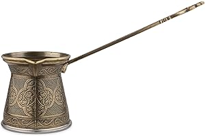 Alisveristime Auténtica cafetera turca, hecha a mano, Cezve/Ibrik, 2.95 pulgadas de ancho, 2.95 pulgadas de altura, 10.5 onzas mejora tu experiencia de café ahora. (3 tazas) (verde antiguo)