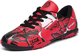 Sainilei Scarpe da Calcio Bambini Ragazzi FG/AG Professionale All'aperto Ragazze TF Allenamento Teenage Calcetto Traspirante Rosso EU