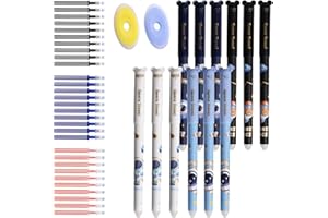 CONNECTION Set di Penne Cancellabili 12 Pezzi Penna Cancellabile A Modello Astronauta 0.5mm Cute Cartoon Biro Cancellabili con 30 Ricariche e 2 Gomme per Scuola,Bambini,Studenti (Multicolore)