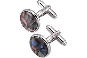 Jonwo Polished Natural Abalone Men Cufflinks and Tie Clip Set Silver Tone 14K Gold Plated Men Tie Pin Cufflinks for Wedding Tuxedo Shirt Party Birthday Anniversary