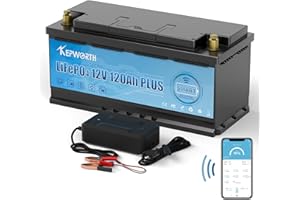 KEPWORTH Batterie Lithium 12V 120Ah, Rechargeable, LiFePO4 avec 120A Smart Bluetooth BMS et 4000-15000 Cycles Profonds, sans Entretien Parfait pour Camping-Car, Système Solaire, Bateaux, Hors-Réseau