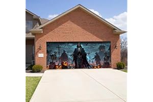 XBEMKSTE Halloween Garage Door Banner Large Hanging Backdrop Door Cover Scary Witch Pumpkin Castle Graveyard Halloween Party Decorations for Home Wall Window Yard Indoor Outdoor (M, 400x180cm)