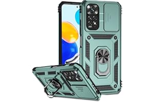 XINYEXIN Funda para Xiaomi Redmi Note 11 4G / Redmi Note 11S, Funda Cubierta de cámara Deslizante con Magnético Anillo Soporte, Militar PC + TPU Bumper Antigolpes Carcasa Rugged Caso - Verde