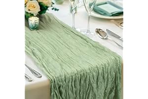 Cheesecloth Table Runner Sage Green - MAQIHAN 10ft Cheese Cloth Gauze Tablecloth Sheer Boho Tulle Mesh Pastel Crinkle Baby Wedding Bridal Shower Party Centerpiece Table Baptism Christmas Decoration