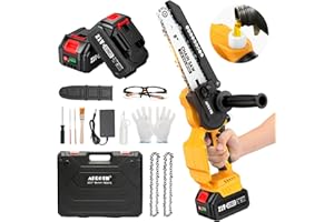 Motosierra a Bateria 8000mAh, APROTII Mini Motosierra de 6+8 Pulgadas sin Escobillas con Tensado de Cadena sin Herramientas, Tanque de Aceite 30ML, Motosierra para Jardín, Ramas y Madera
