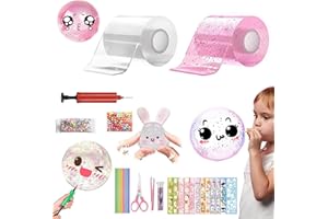 ALEPGLDE 2 Rotoli Nano Tape Bubble Kit,Nastro Biadesivo per Bolle Soffiabili,kit di 28 bolle di nastro nano autoadesivo con Bolle Elastiche Paillettes,Adesivi,Cannuccia e Forbici, Polvere flash+trasparente