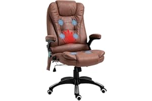 Vinsetto Office Chair, Ergonomic Desk Chair with 6-Point Massage and Back Heated, Microfiber Cloth Computer Gaming Chair with Arms, Lumbar Support, Brown
