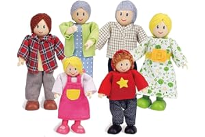 Hape Happy Family – Caucasian,Award-Winning Doll Family Set, Unique Accessory for Kid’s Wooden Doll House, Imaginative Play Toy, 6 Caucasian Family Figures