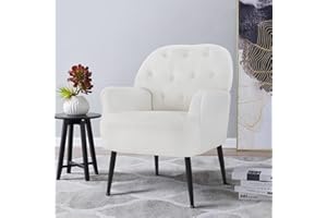 ‎IWMH IWMH Sessel Wohnzimmer, Loungesessel Bequem mit Armlehnen aus Kunstpelz, Modern Schlafzimmer Lesesessel mit Metallbeinen (Weiß)