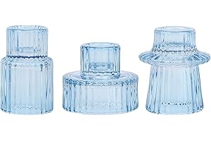 HofferRuffer Candle Holders Set of 3,Glass Votive Tealight Holders for Taper/Pillar/Tealight Candles,Candlesticks for Table Centerpiece, Wedding,Birthday,Gifts（Blue）