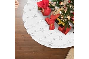Yuning Weihnachtsbaum Rock Weiß Schneeblume Weihnachtsbaumdecke Weihnachtsbaum Decke Rund Christbaumdecke Fell Christbaumständer Teppich Baumdecke Weihnachtsbaum Deko (122CM, Silber)