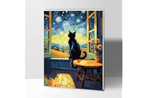 Modojuny pintura por números para adultos y niños, Paint by Numbers Kit con pigmento acrílico y pinceles, regalo y decoración de pared, gato negro de 30 x 40 CM (con marco) – más de 9 años