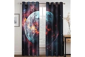 KARPIX Universum Planet Fenstervorhang Weltraum Sternenklar vorhänge Mit Ösen Blickdicht Gardine Für Kinder Und Jugendliche, 2 Paneele (8,220x215cm(2x110x215cm))